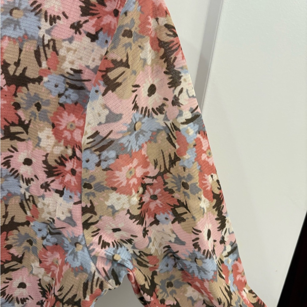 Vintage Y2K Floral Lettuce Hem Mesh Fitted Stretchy Top Size Large - Picture 12 of 15